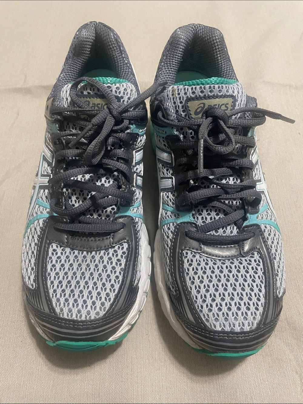 ASICS Women's Gray and Teal Mesh Running Sneakers 7.5